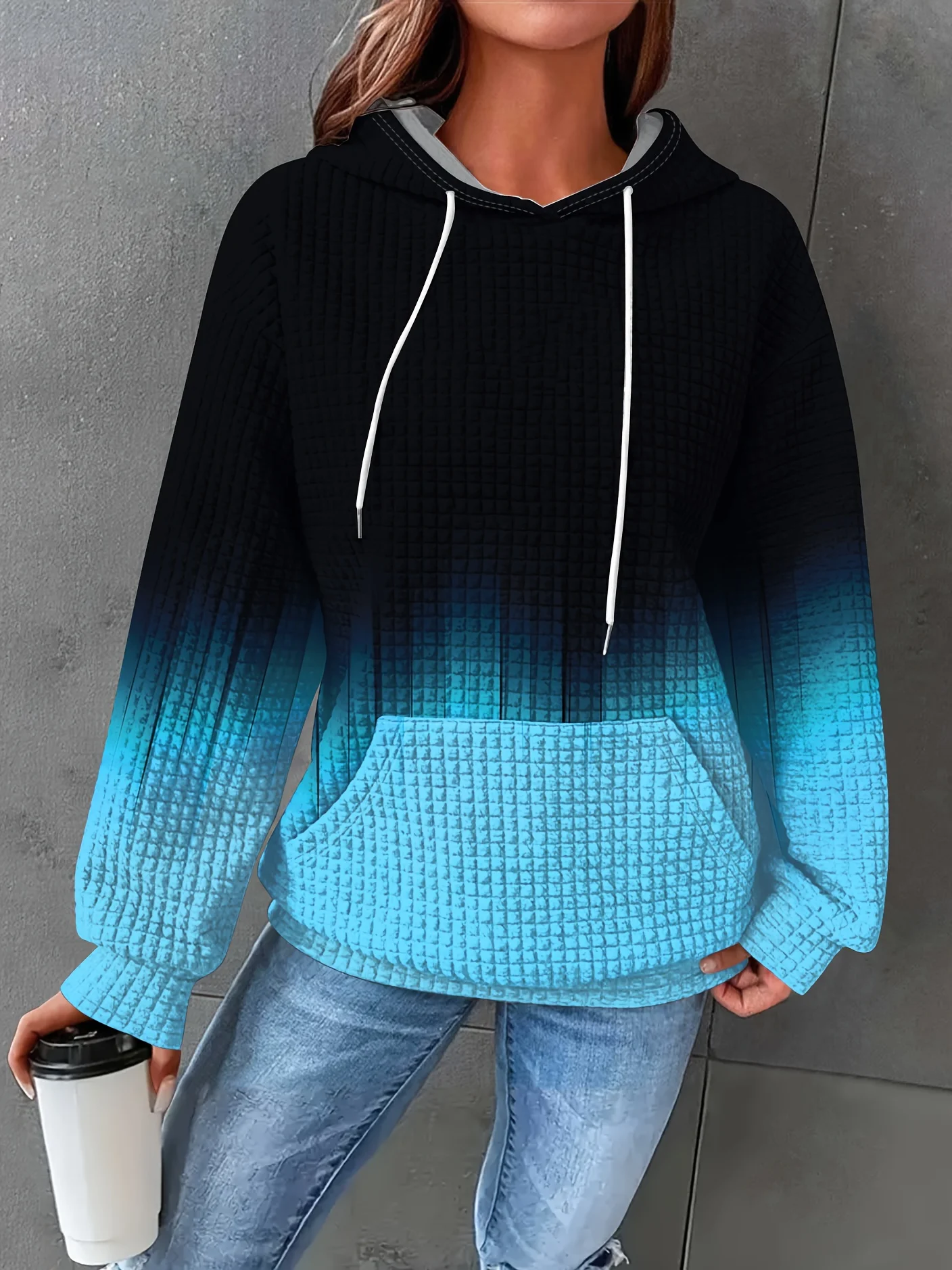 

Printed Design casual style Ombre Gradient Waffle Knit Pattern hoodie