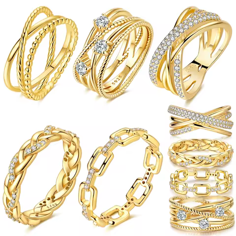 925 Sterling Silver Rings Gold Color Sparking Popular LOVE Wedding Ring Certified Women Engagement Jewelry Anniversary Gifts