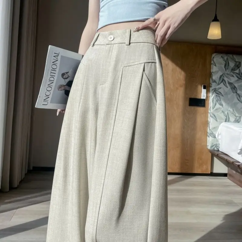 2025 Autumn New High-waisted Suit Wide-leg Trousers Women Loose Draped Straight Casual Trailing Trousers