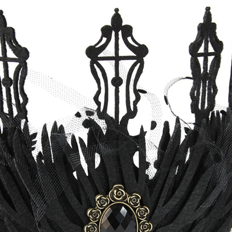 652F Schwarze Königin-Krone, Goth-Krone, Hexenkrone, Kopfschmuck, Goth-Stirnband, Halloween – Detail 3