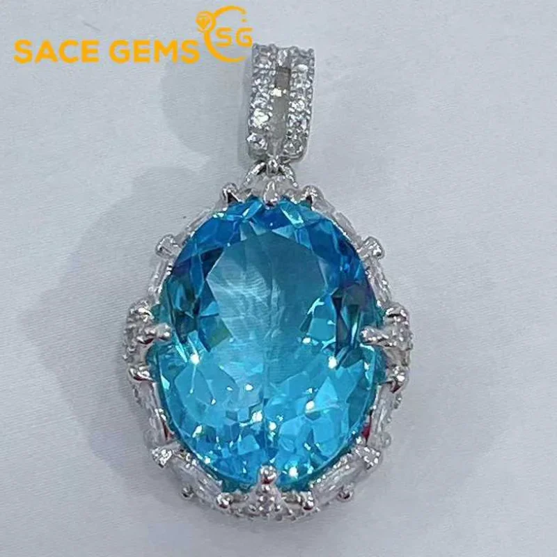 SACE GEMS New Trend Sky Blue Topaz Pendant 925 Sterling Silver Pendant Necklace for Women Everyday Party Fine Jewelry Gift