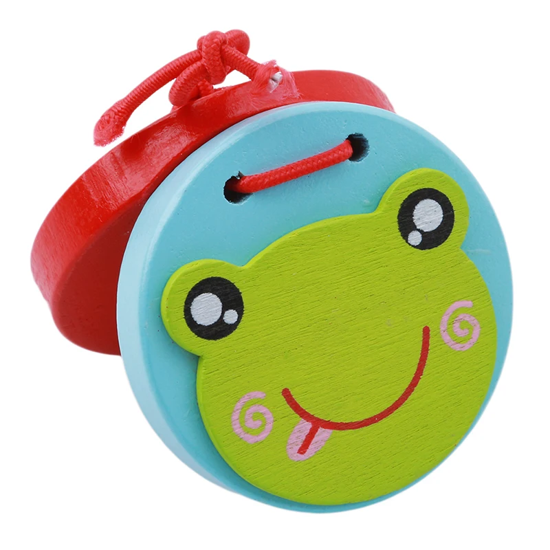 漫画カスタネット素敵なキッズ子供ベビー木製カスタネットクラッパーハンドル楽器おもちゃ就学前教育玩具