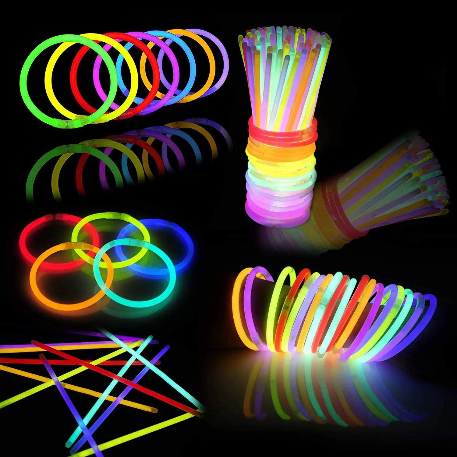 

800 Pcs Bulk 8" Glowsticks Bracelets Necklaces, Glow in the Dark Neon Easter, Christmas, Halloween, Football Party Supplies Pack