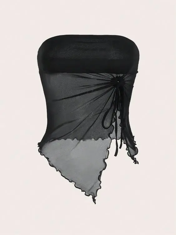 Y2k الجمالية القوطية مثير المرأة بلا أكمام 90s تانك القمم خمر شفافة عدم انتظام بروتيل المحاصيل القمم ملابس فتاة الصيف