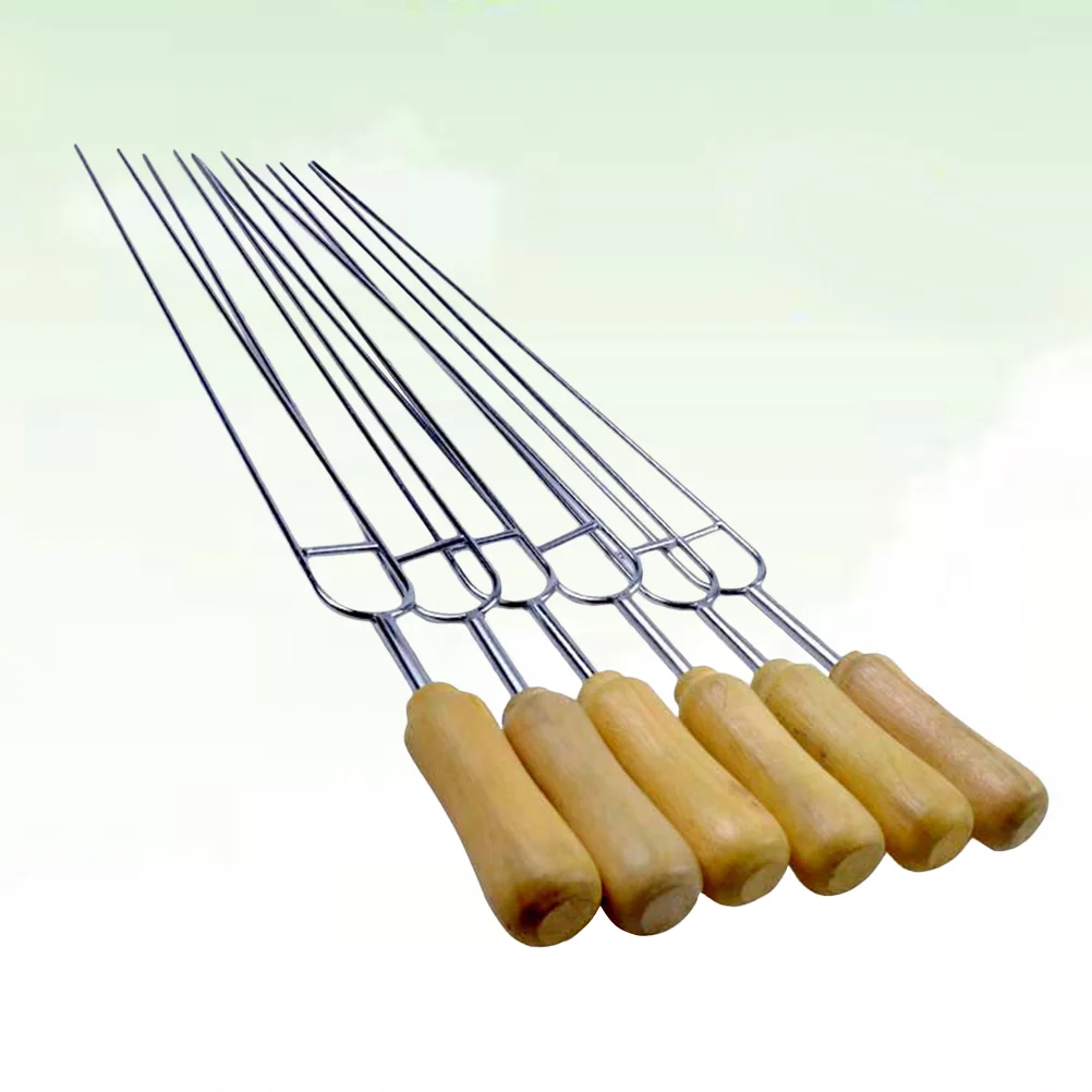 6pcs Stainless Steel Meat Grill U Shape Fork Outdoor Cooking Corn Holder BBQ Fork Garpu Tool Barbeque skewers