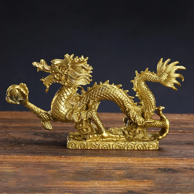 Brass Good Lucky Dragon Statue Feng Shui Vintage Ornaments Living Room Study Office Figurines Shop Opening Auspicious Crafts