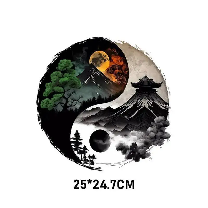 Six Scenery Concepts of Tai Chi and Eight Trigrams Heat Transfer On Clothes Iron On Patch For Hoodies Diy Children\'s Decoration