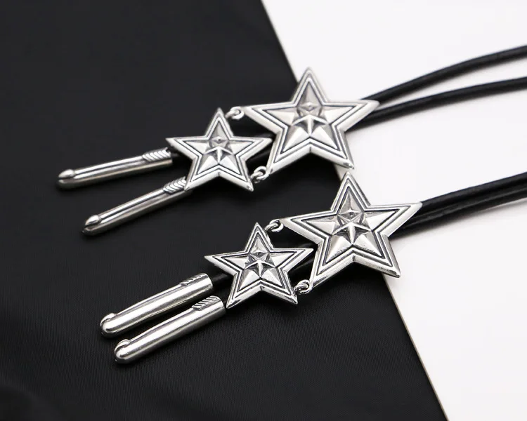 Wholesale trendy jewelry for young men and women S925 pure silver pentagram pendant necklace set leather rope Korean version per