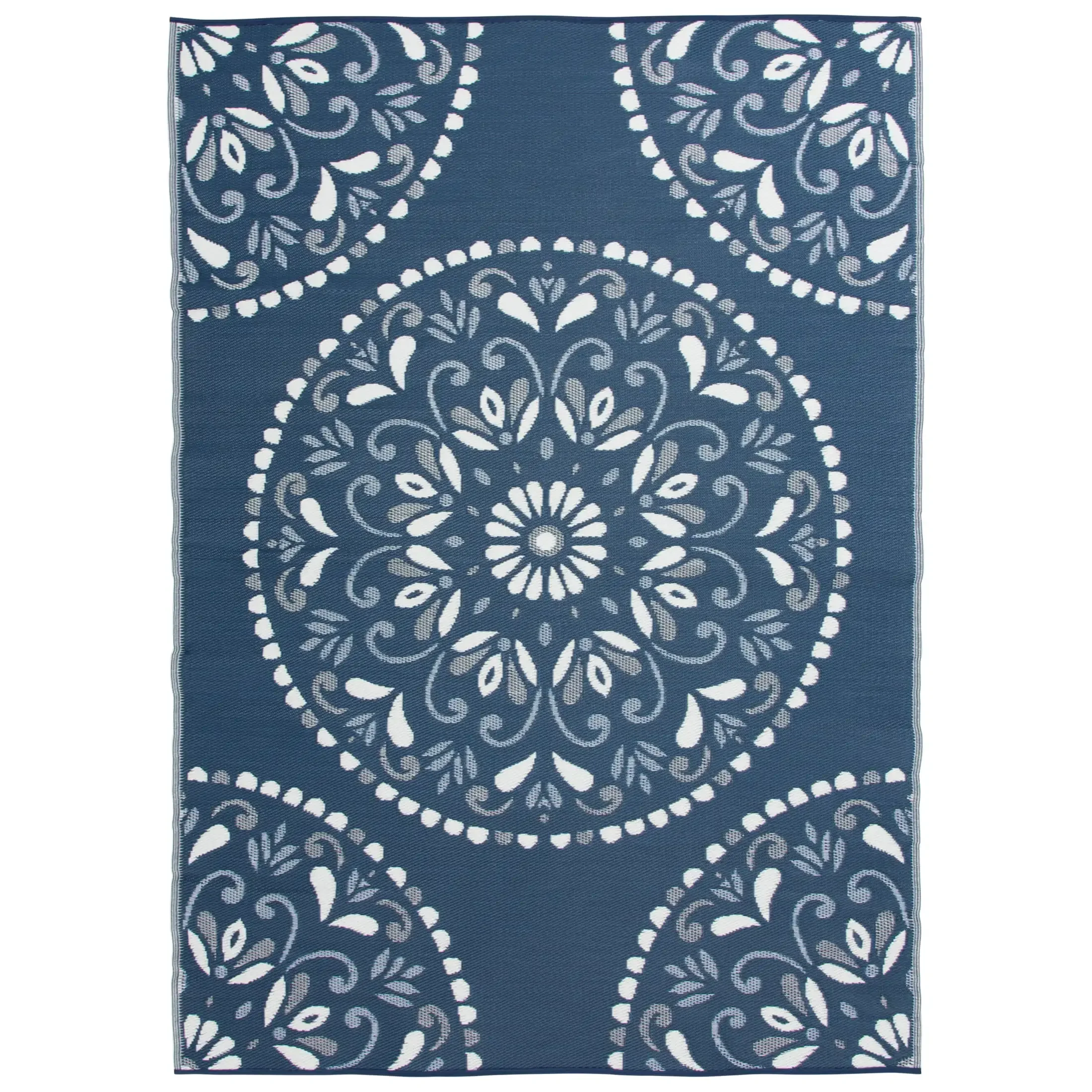 

7'x10' Navy Medallion Reversible Plastic Outdoor Rug
