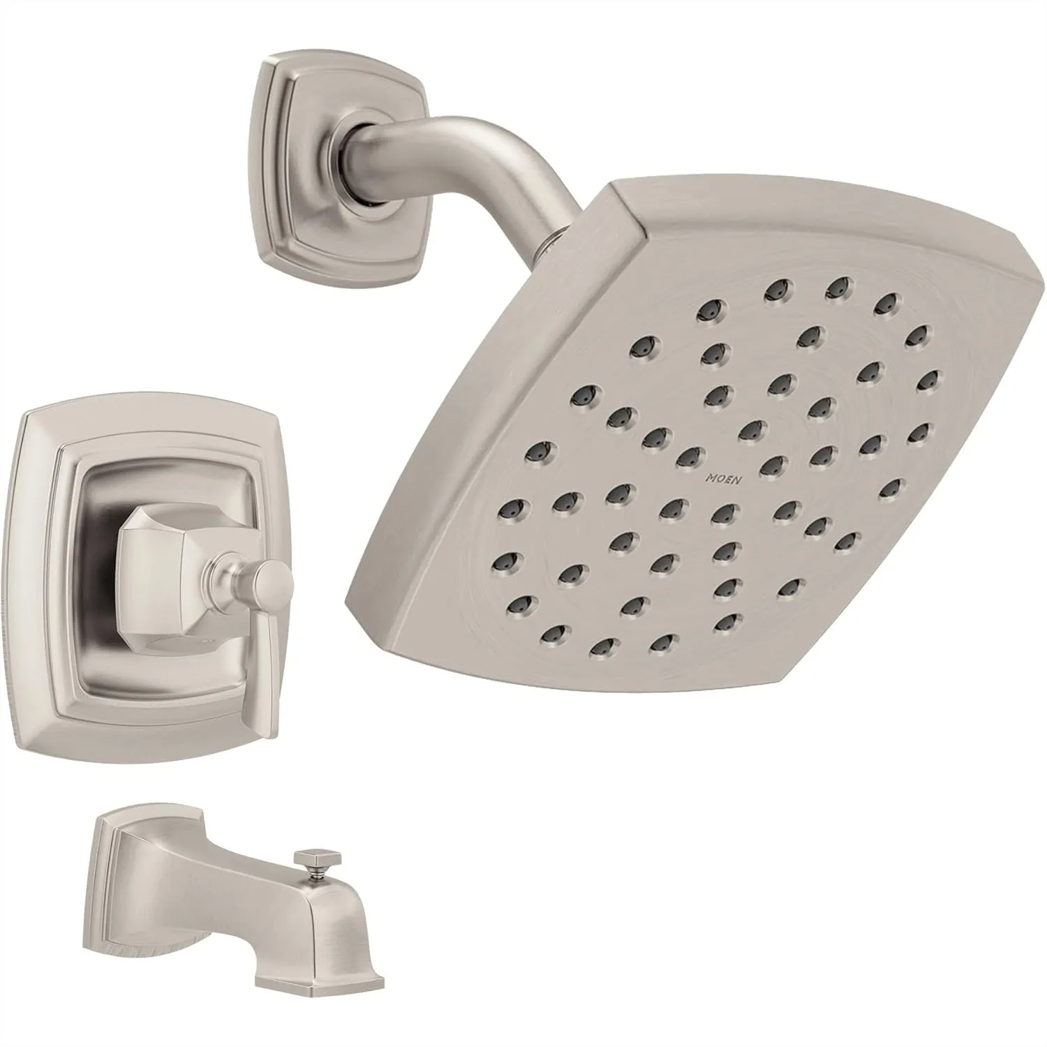 

Bathroom Shower Trim Kit with Square Rain Showerhead, Tub Spout, Handle & Posi-Temp Valve, Spot Resistant Brushed Nickel