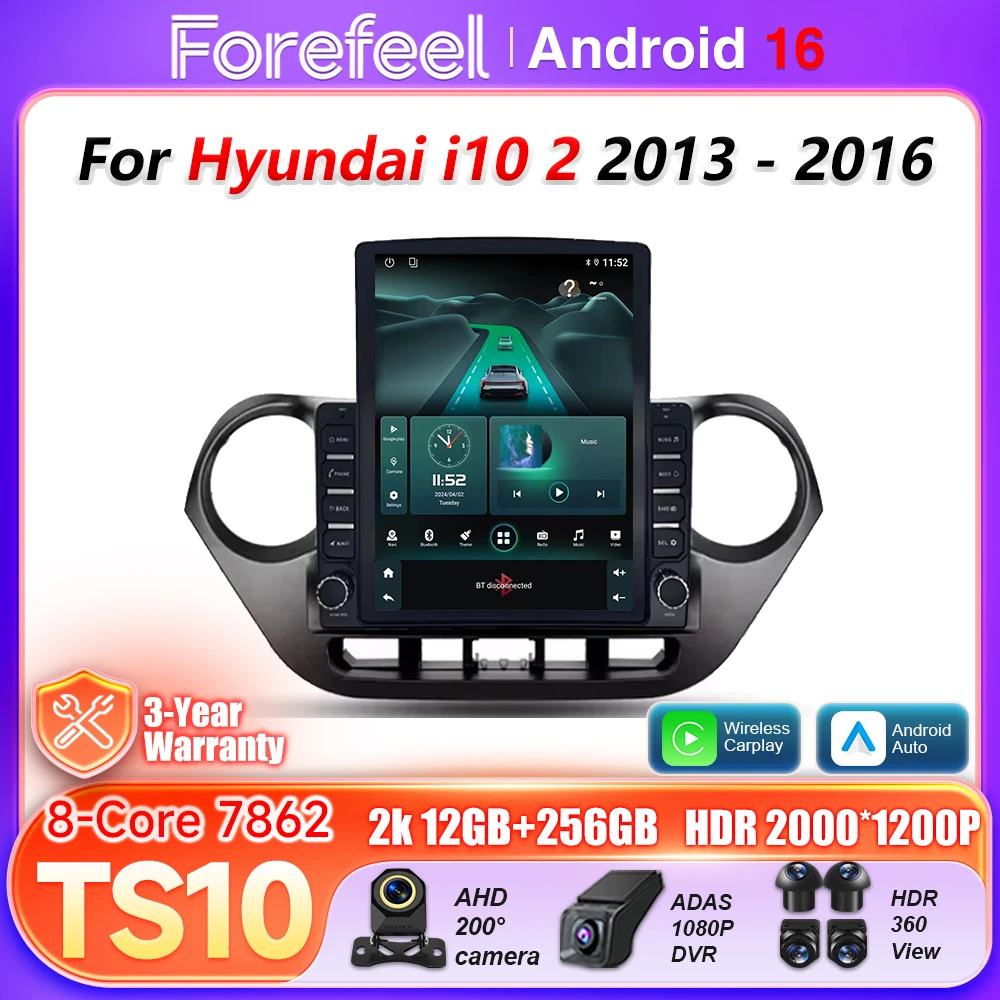 

9.7“ Android16 Auto Car Radio For Hyundai i10 2 2013 2014 2015 - 2016 Carplay BT Video 5G Wifi Multimedia Player GPS DSP Stereo