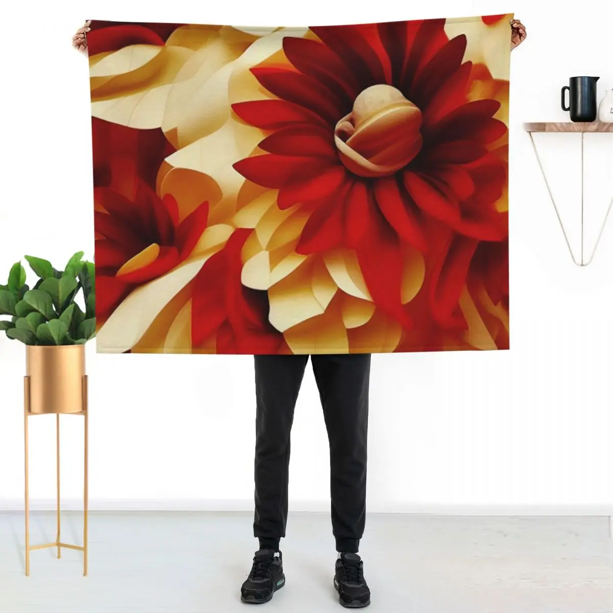 Red and Yellow Floral Sculpture Throw Blanket Furrys Shaggy Bed Fashionable Luxury Brand christmas decoration Single Blankets