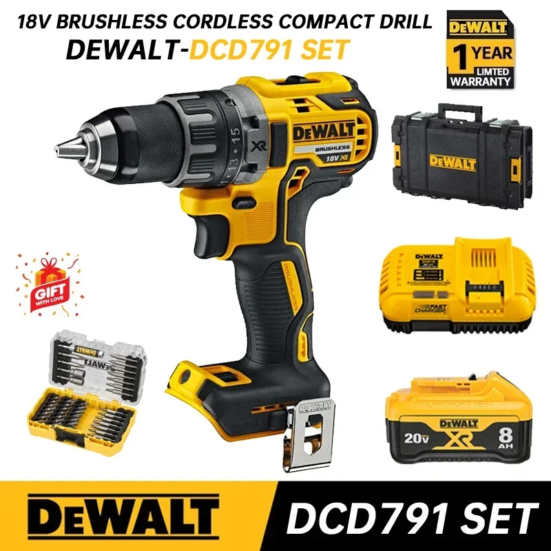 DEWALT DCD791 Cordless Compact Drill 18V/20V Lithium Battery Brushless Power Tools Variable Speed Electric Screwdriver DCD791M1