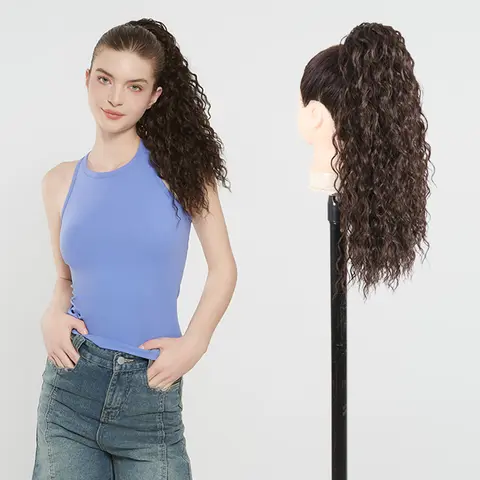 Julianna Synthetic 20 Inches Short Straight Hair Piece Curly Kanekalon Fiber Pony Tail Hairpiece Ponytail Extension