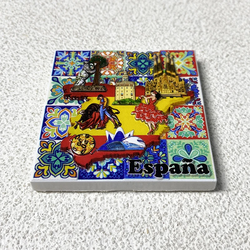 Spain Tourist souvenirs Home Decor Items Collection Crafts Tiled tiles, architecture, bullfighting 3D stereo fridge magnets