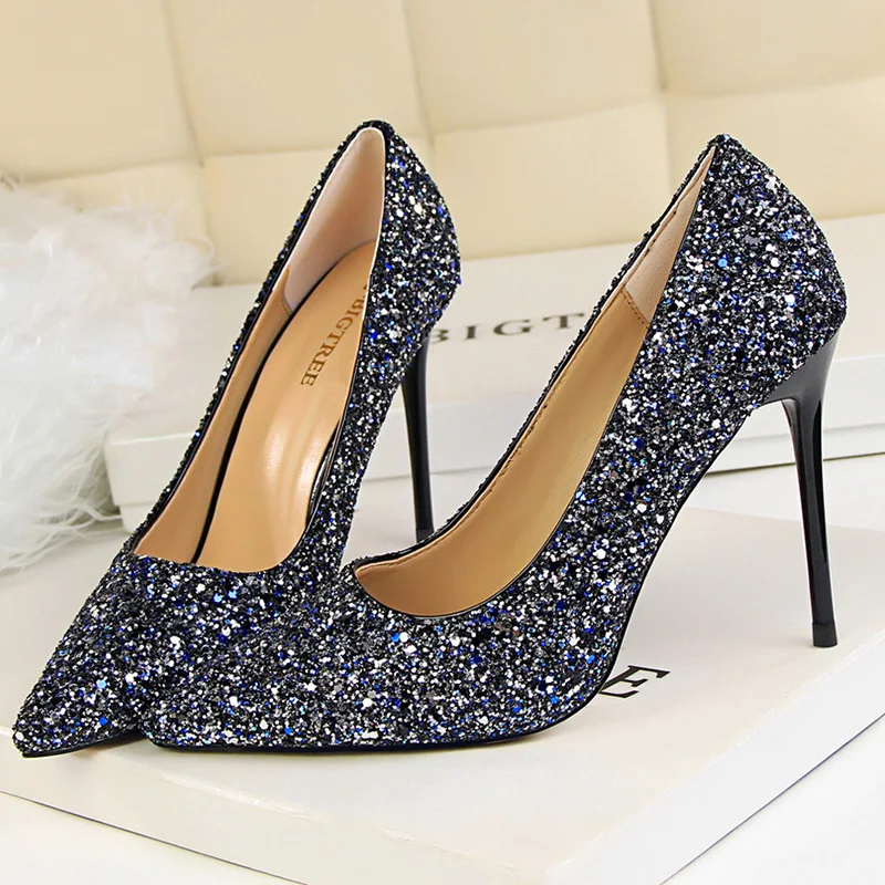 Frauen Chic Bling 7 cm 9,5 cm High Heels Pumps Luxus Sparkle Hochzeit Premium Kleid Schuhe Dame Trendy Spitz kleid Schuhe