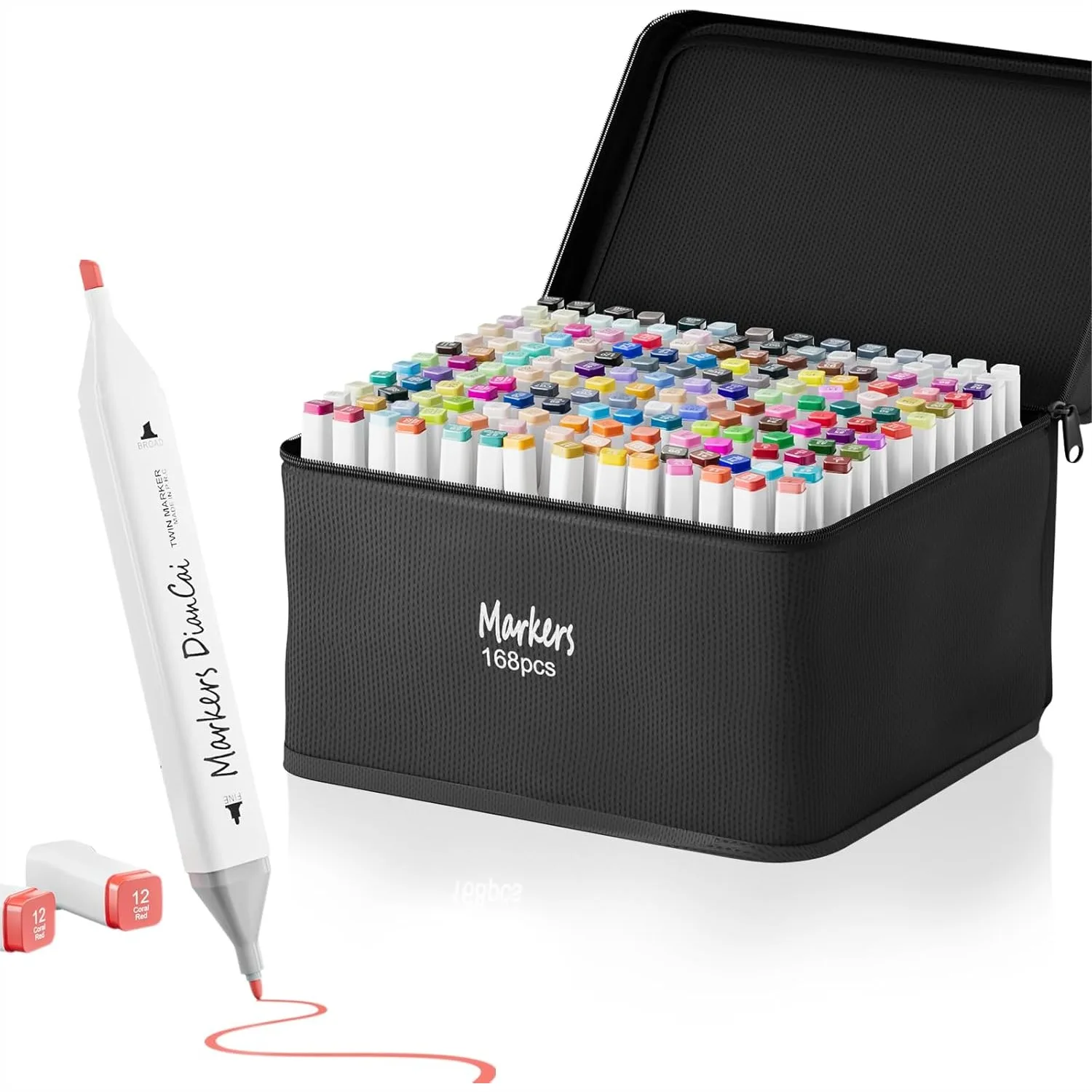 

Alcohol Markers Set, 168 Colors Dual Tip Brush and Fine Tip for Coloring Drawing Art, with Case