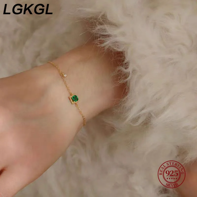 

LGKGL New 925 Sterling Silver Square Bracelet Charm Temperament Green Zircon Shiny Woman Bracelet Birthday Gift Exquisite Access