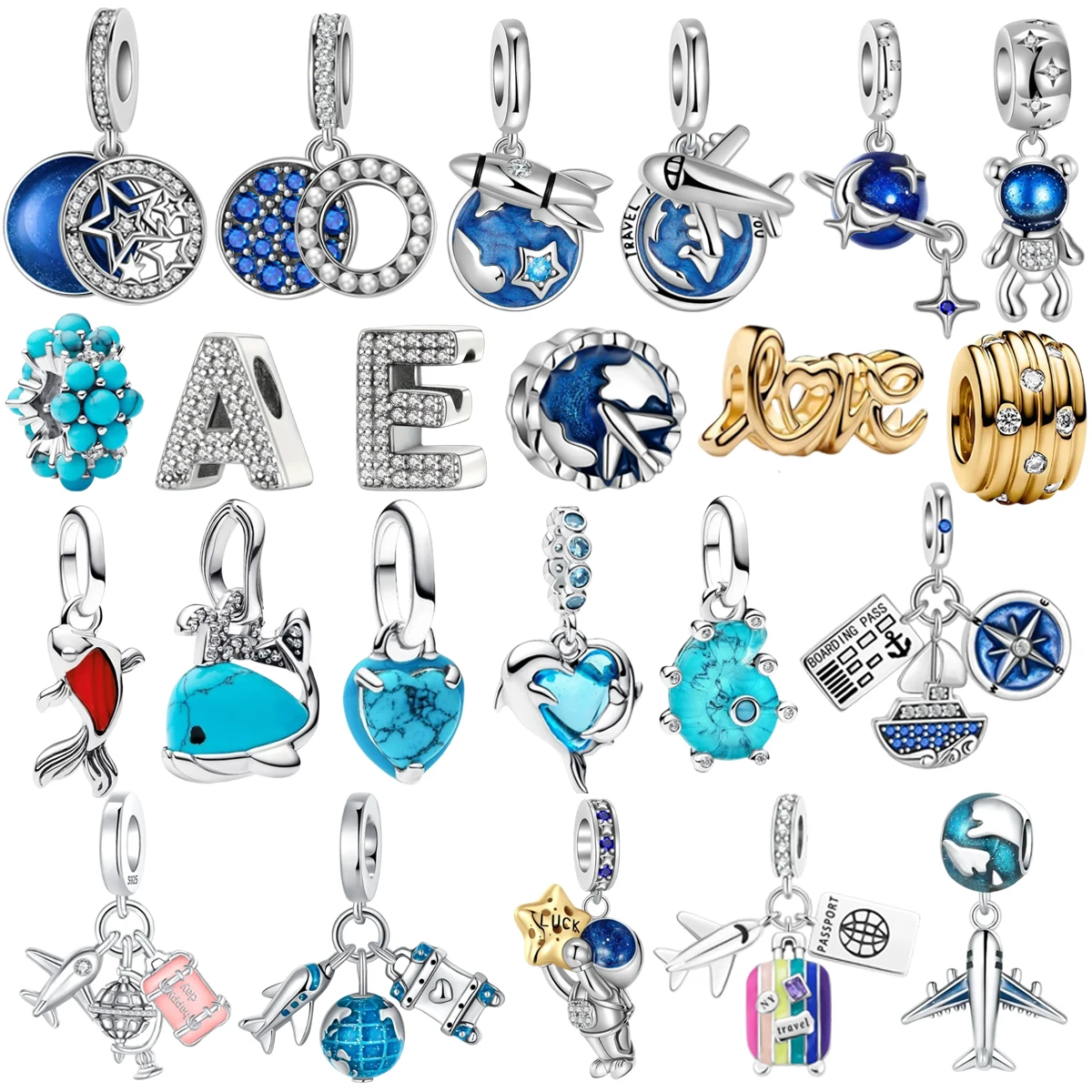 Fashion Airplane Travel Earth Charms 925 Sterling Silver Planet Astronaut Earrings Beads fit Original Bracelets Fine DIY Jewelry