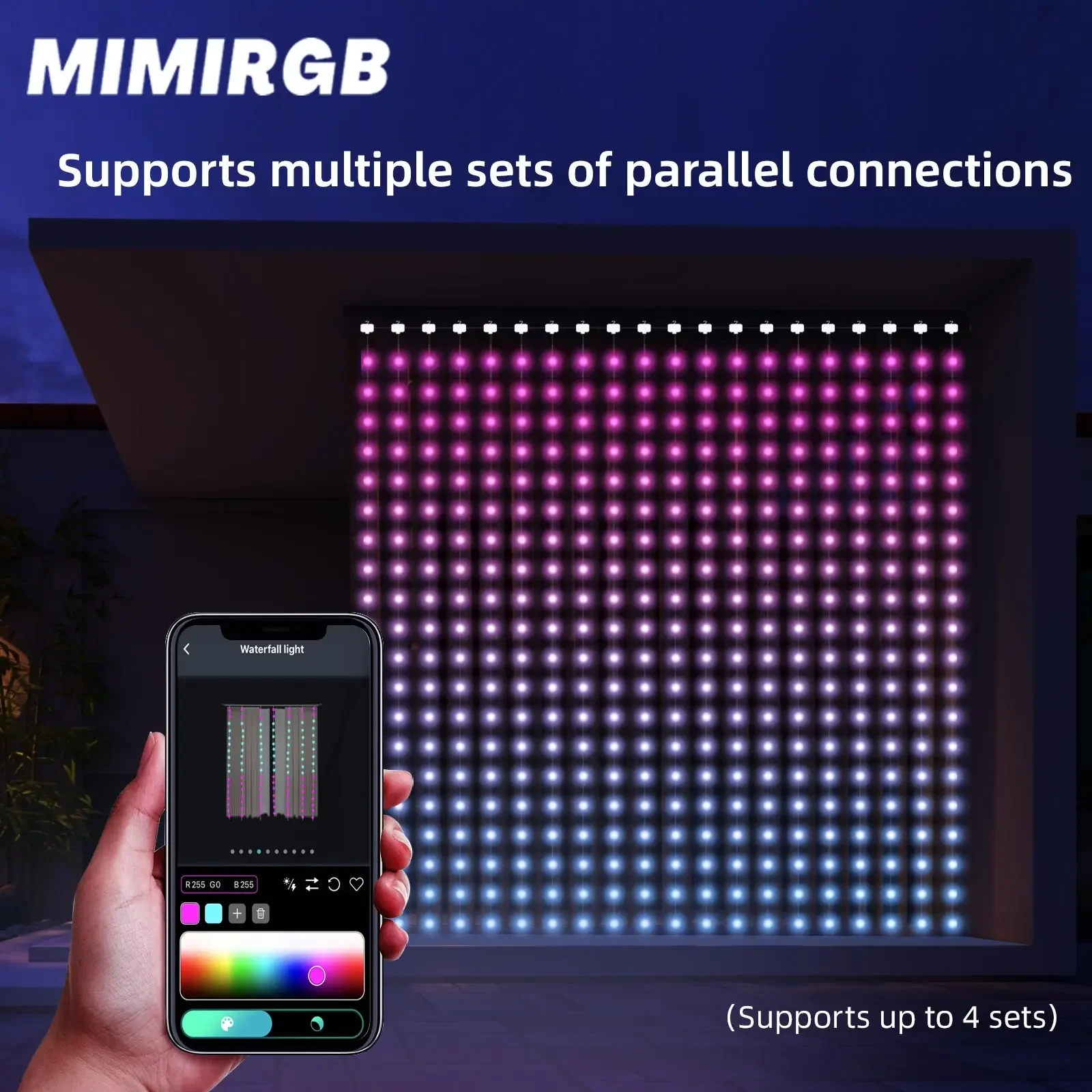 Imagem -03 - Smart Rgb Color Curtain Lights Music Sync Led Window Light Festival Decorações Noturnas e ao ar Livre Cor Rgb 300 200 Lâmpadas Beads