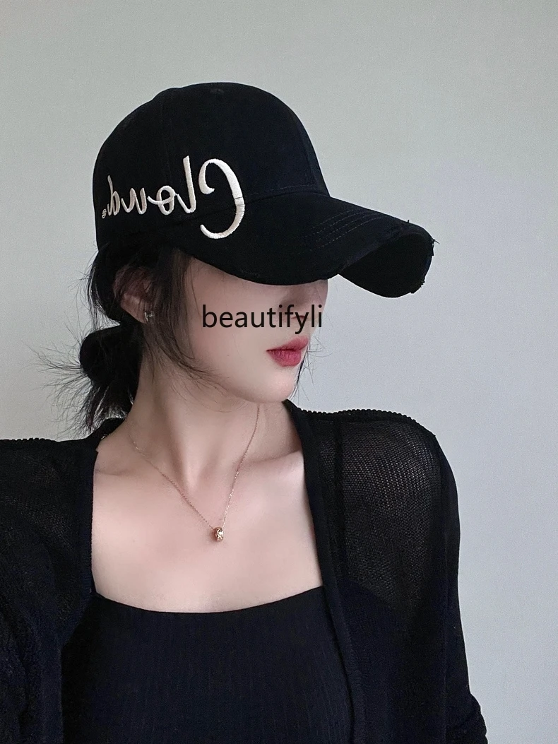 

Summer Hard Top Embroidered Letters Big Head Circumference Baseball Cap Sun-Proof Korean Hat Men's Fashion