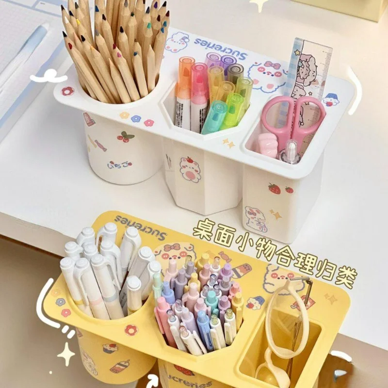 Imagem -03 - Desk Pen Holder And Brush Stand Pencil Storage Box Papelaria para Escritório Acessórios Escolares e de Escritório Reticulados