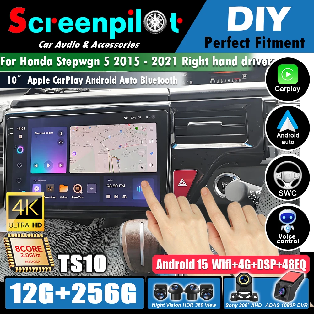 Android 16Carplay Auto For Honda Stepwgn 5 2015 - 2021 Right hand driver Car Radio 360 Camera Video 2 Din Stereo Player GPS DSP