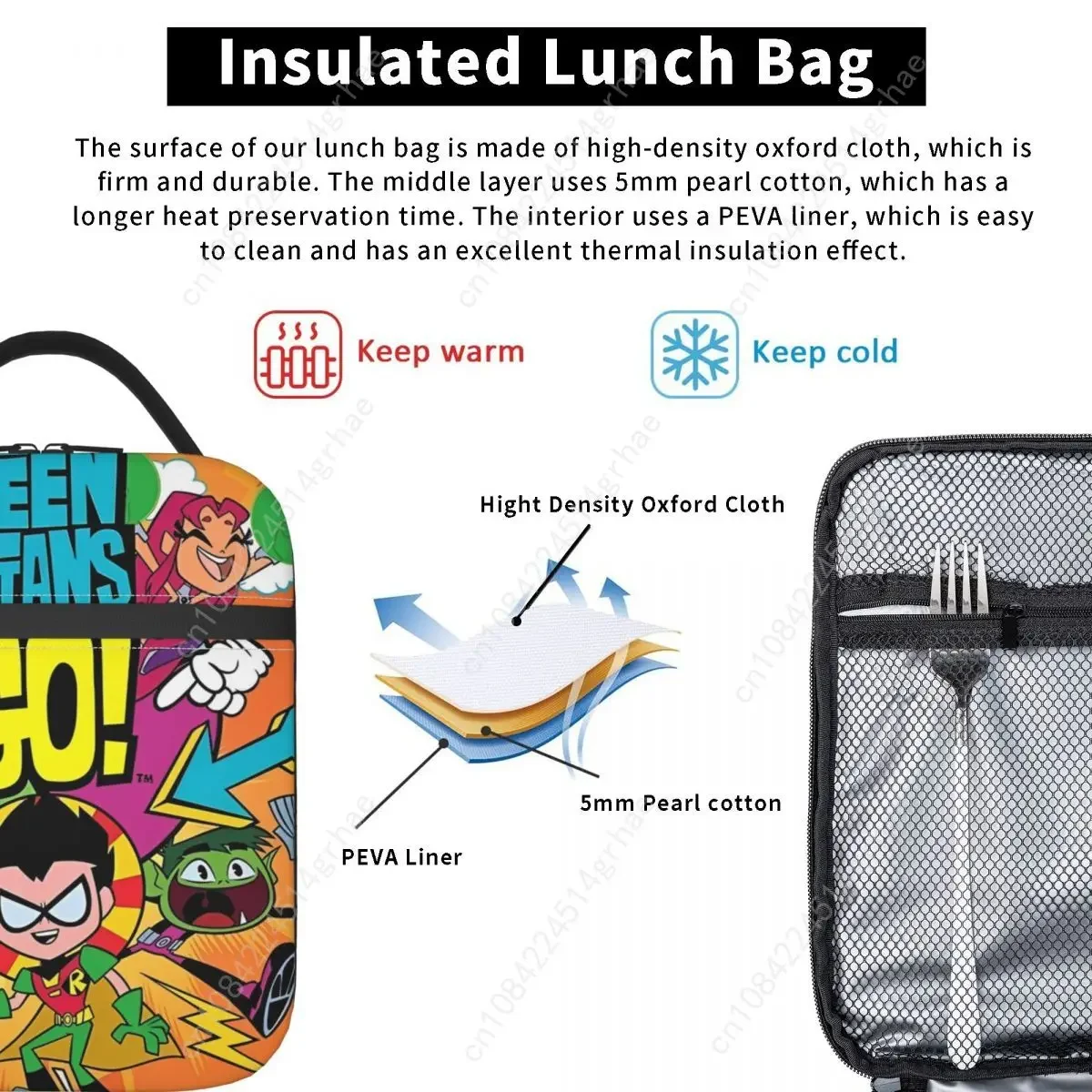 Torby termiczne na lunch dla nastolatków z motywem anime i mangi Teen Titans Go, izolowane, przenośne torby na jedzenie, termiczne pojemniki na lunch.