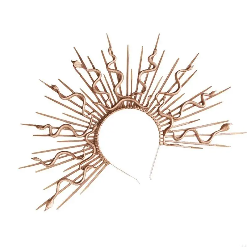 U4LE Diadema con serpiente Gorgona, diadema con púas, accesorio juego roles para eventos temáticos