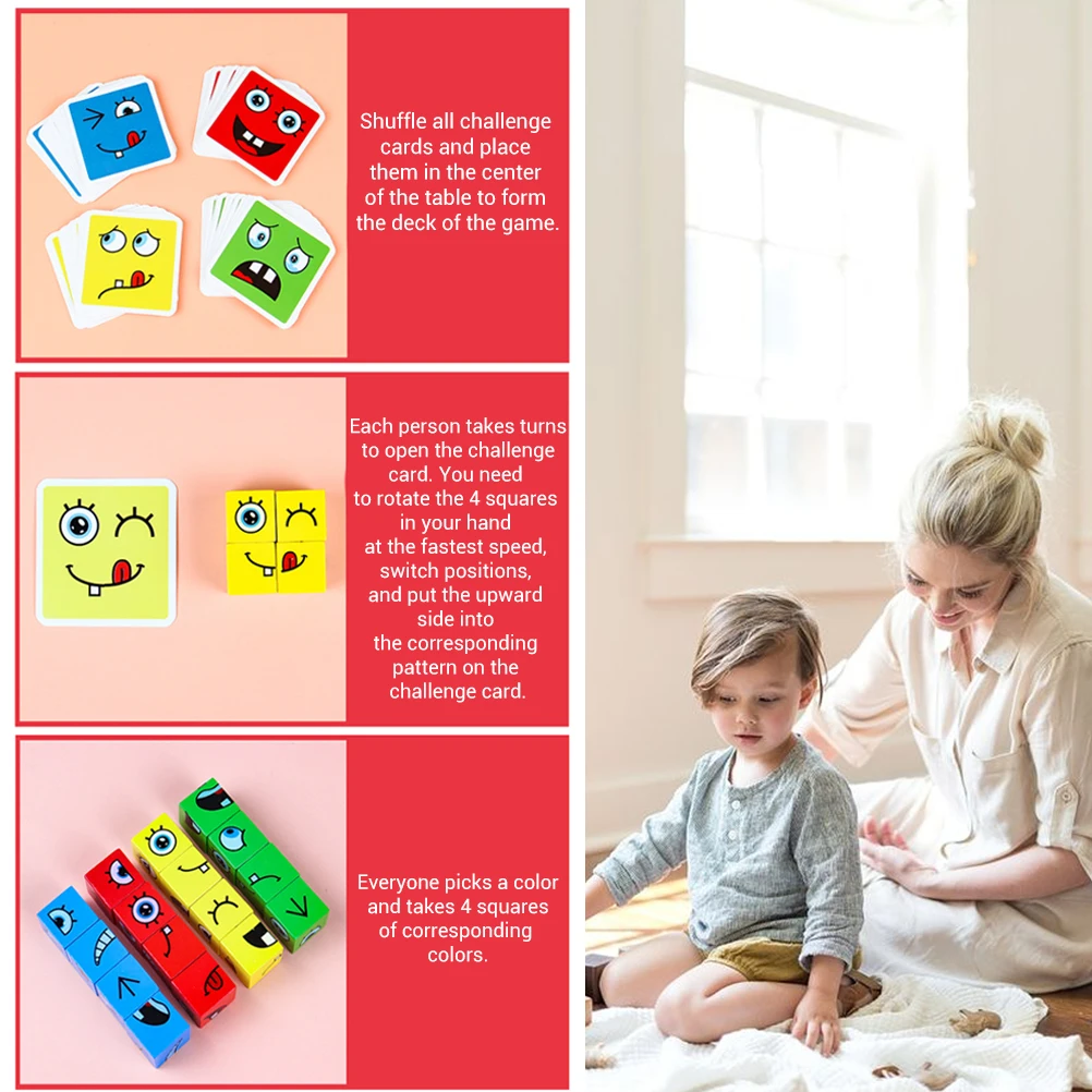 لعبة ألغاز للأطفال - لعبة المكعب السحري لتغيير الوجه الخشبي، مكعبات تعليمية لتغيير الوجه، 3 سنوات فما فوق #2