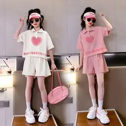 Girls Summer New Leisure Korean Style Polo Shirts+Short Pants 4-14 Years Teeange Girls Students Outfits Sets Children Clothes