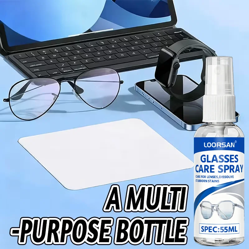 LOORSAN 55ML Lens Refurbish Spray Stain Removal Glasses Cleaner Anti-Fog Coating With Free Cleaning Cloth For All Kinds of Lense