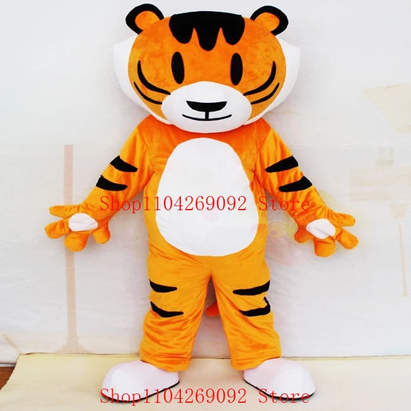 

Custom Corporate Brand Mascot Costume Plush Tiger Cartoon Adults Outfits Cosplay Costume Halloween Maskote for Advertising