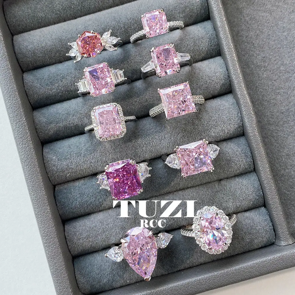 

Cultivate Diamond Starry Sky Pink Diamond Ring for Women 925 Silver Fashion Pigeon Egg Finger Ring Sparkling Diamond