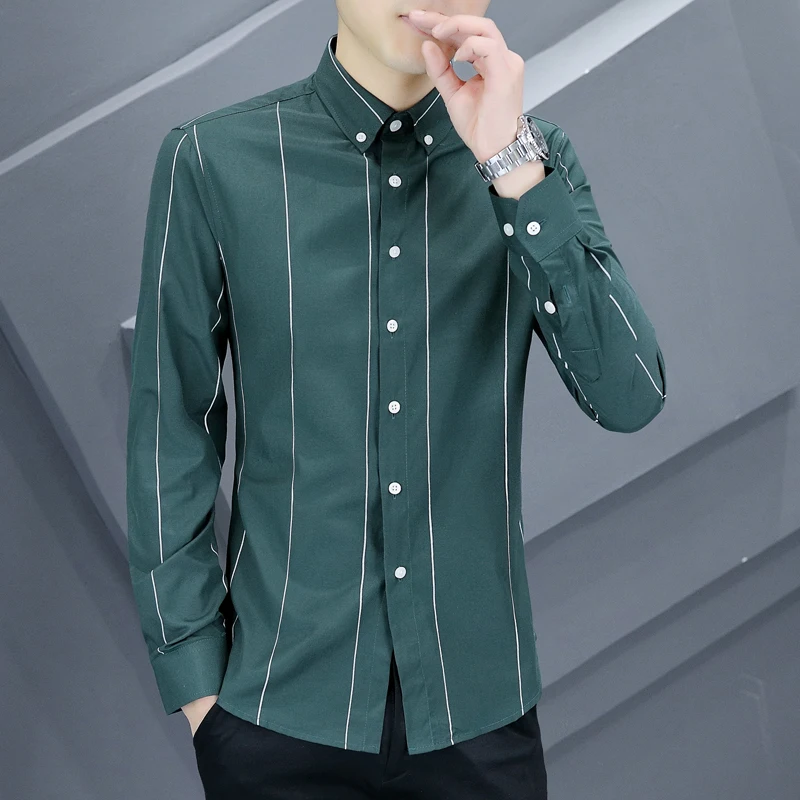

Young Men's Slim Fit Long Sleeve Casual Shirt Fashionable British Style Iron Free Striped Business Casual High End Feeling