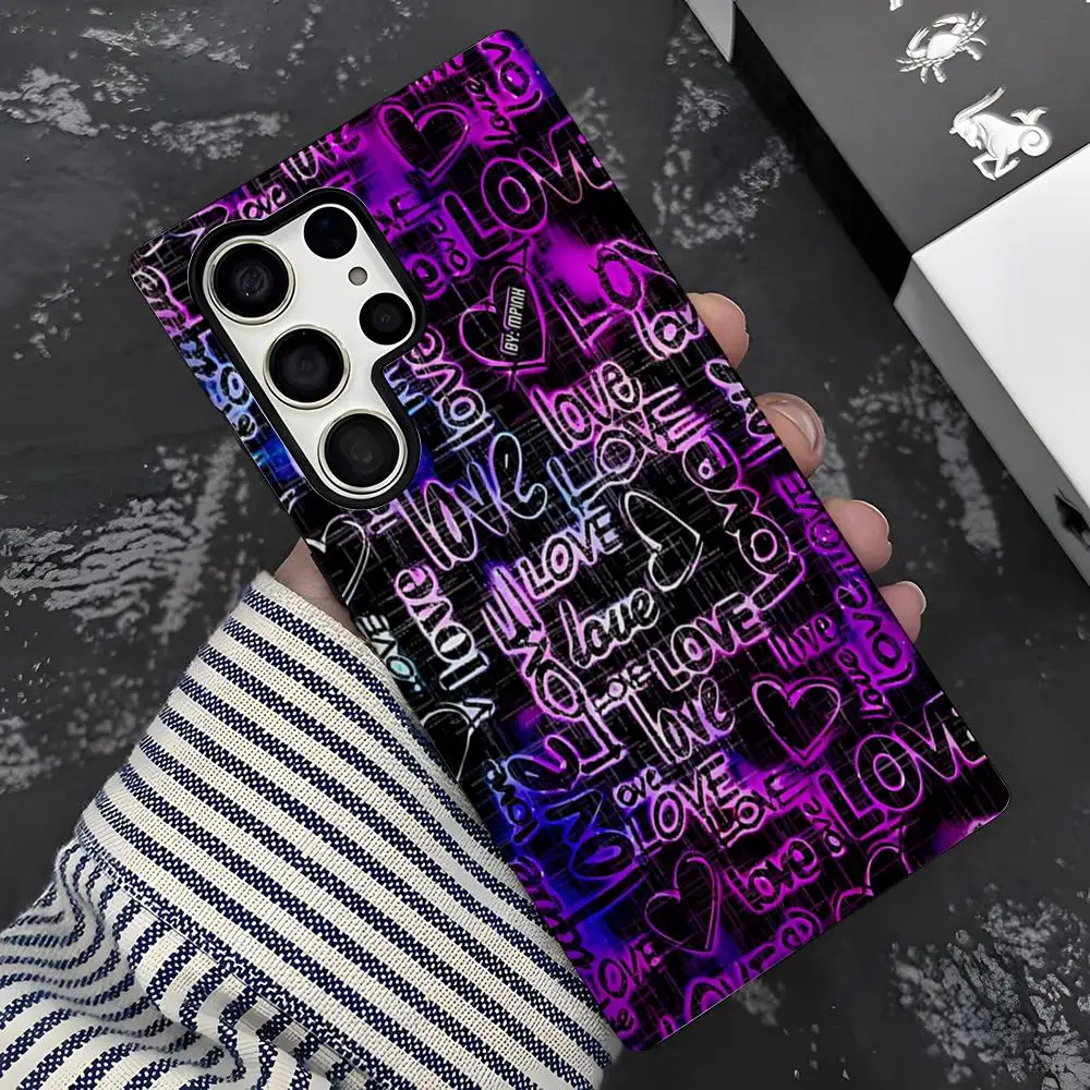 

Love Black and Cute Emo Phone Case For Samsung S25 S21 S22 S23 S24 FE Ultra Plus A56 A36 A26 A16 Glossy 2 in 1 Cover