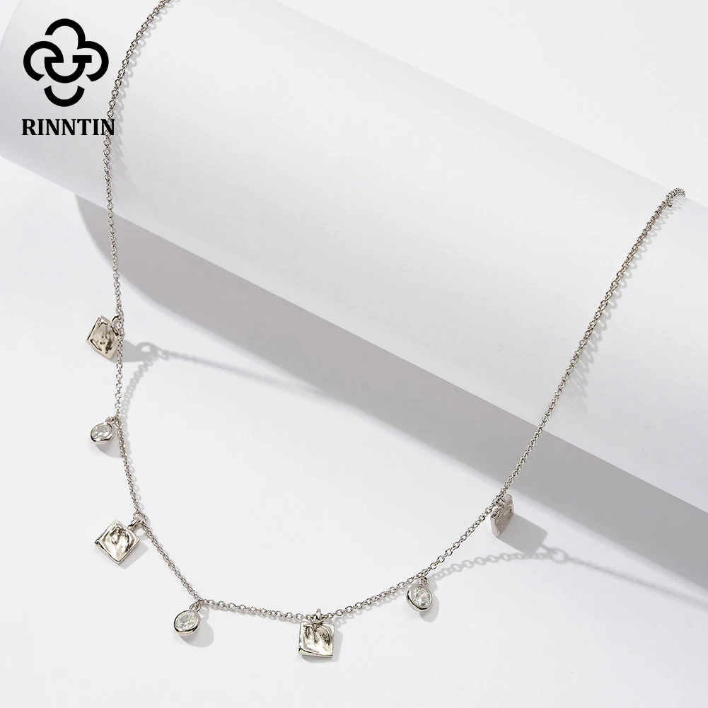 

Rinntin Brilliant 5A Clear CZ Pendant Chain for Women Genuine 925 Sterling Silver Necklace Fashion Vintage Jewellry BQN04