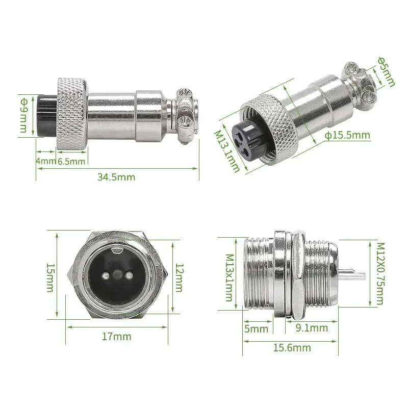 5 piezas conector GX12 tipo tuerca 2/3/4/5/6/7 pines macho y hembra 12mm conector circular de aviación, enchufe de montaje en panel 3