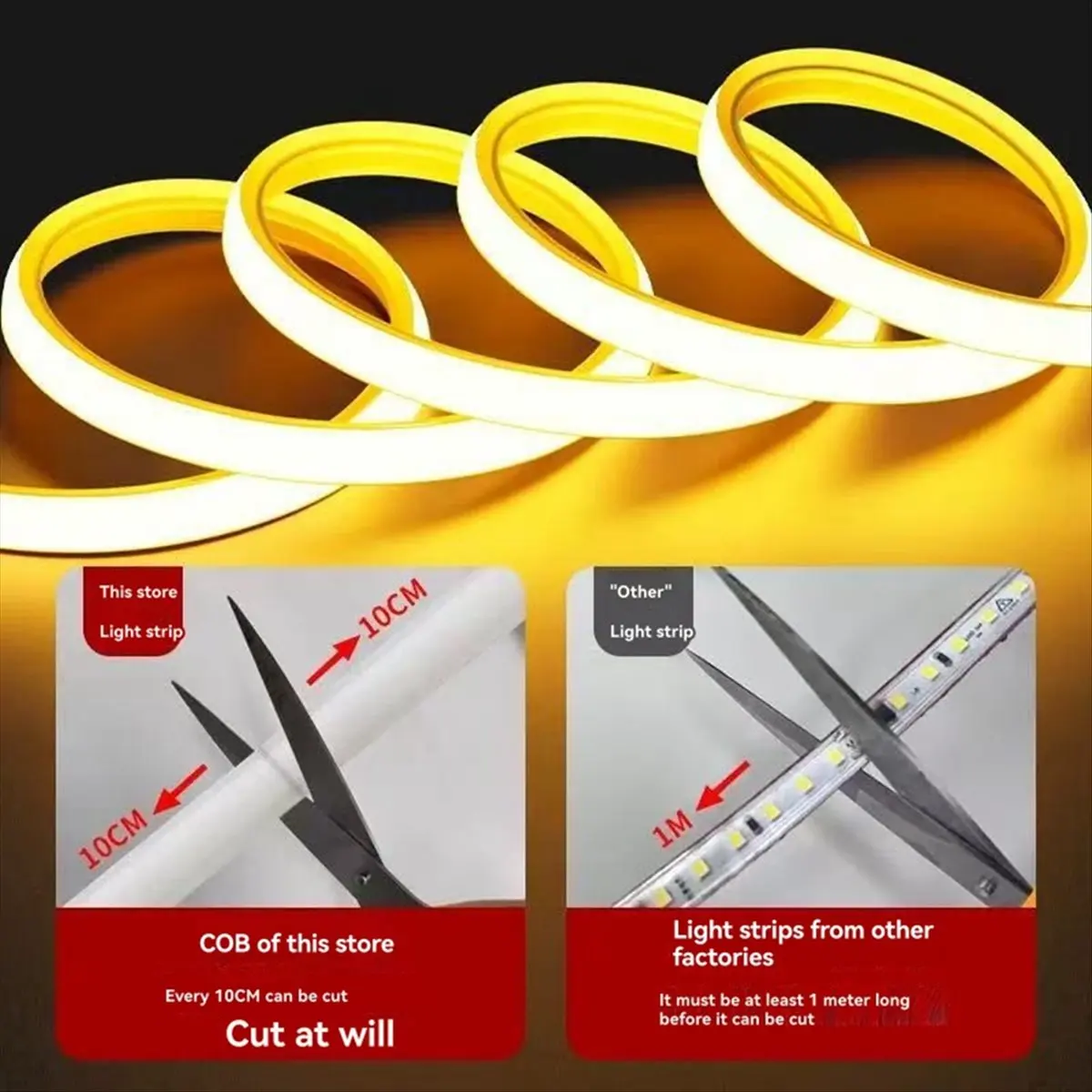 5M COB Flexible Light Strip Super Bright LED Light Strip 220V Outdoor Self-Adhesive Linear Light 240 Lights Per Meter EU Plug