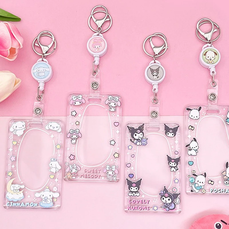 Sanrio Anime Cinnamoroll Pochacco Kuromi My Melody Cartoon Card Holder Pompom Purin Cute Photo Student Meal Card Holder Lanyard