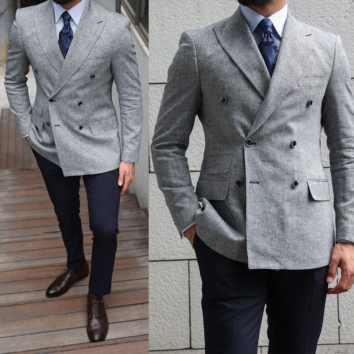 Traje de novio de dos piezas para hombre, esmoquin de novio, chaqueta y pantalones, traje de boda, hecho a medida, color gris