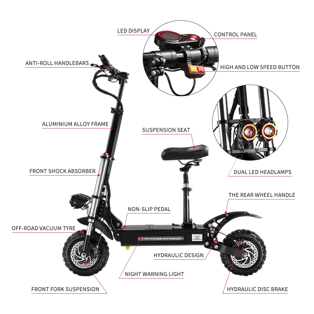 Off Road Dual Motor Electric Scooter Adult with Seat 11