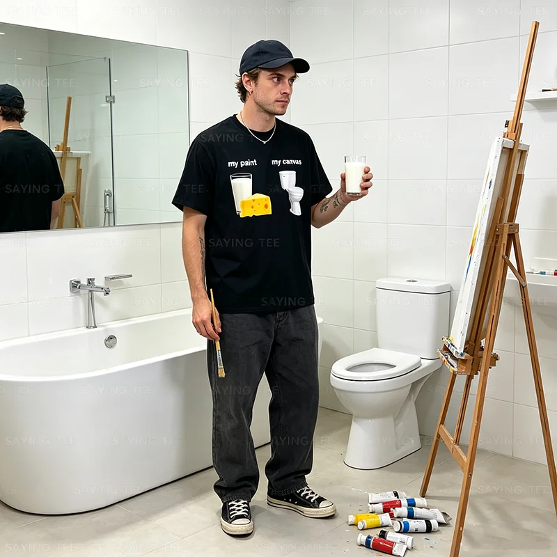 Milchkäse, meine Farbe, die Toilette, meine Leinwand, lustiges Milchprodukte-Humor-T-Shirt, Y2k, Laktoseintoleranz, Badezimmer, Essen, Grafik, Witz, Spruch, T-Shirt – Detail 4