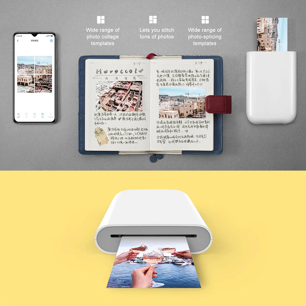 Impressora fotográfica colorida para viagens ao ar livre, papel adesivo, impressão móvel, impressora compacta, 2x3 \