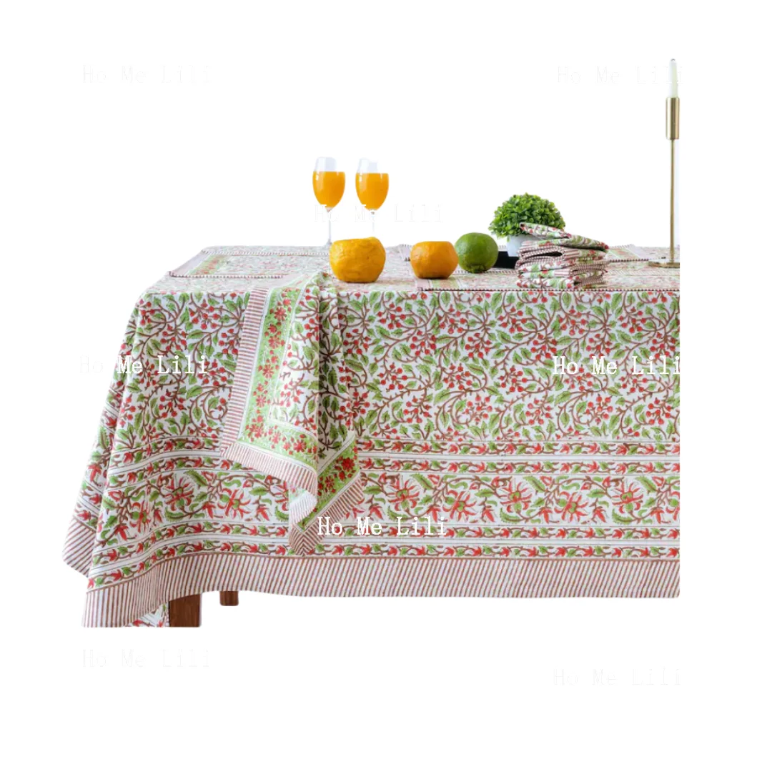 Garland Of Christmas Red Green White Printed Tablecloth