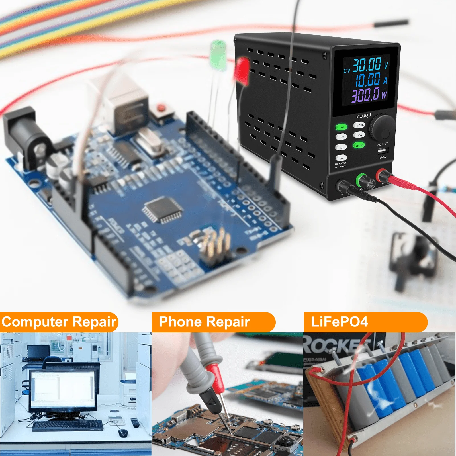 Imagem -05 - Fonte de Alimentação de Laboratório Kuaiqu dc 30v 10a 200v 300v Encoder Ajustamento Regulador de Tensão Bancada Switching Power Supply Ajustável