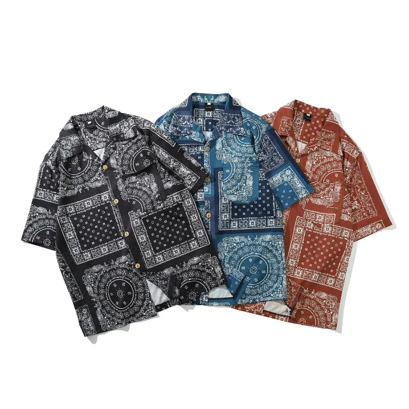 

Retro National Style Cashew Nut Flower Shirt Men's Loose Five-quarter Sleeve Shirt Lovers Casual Coat