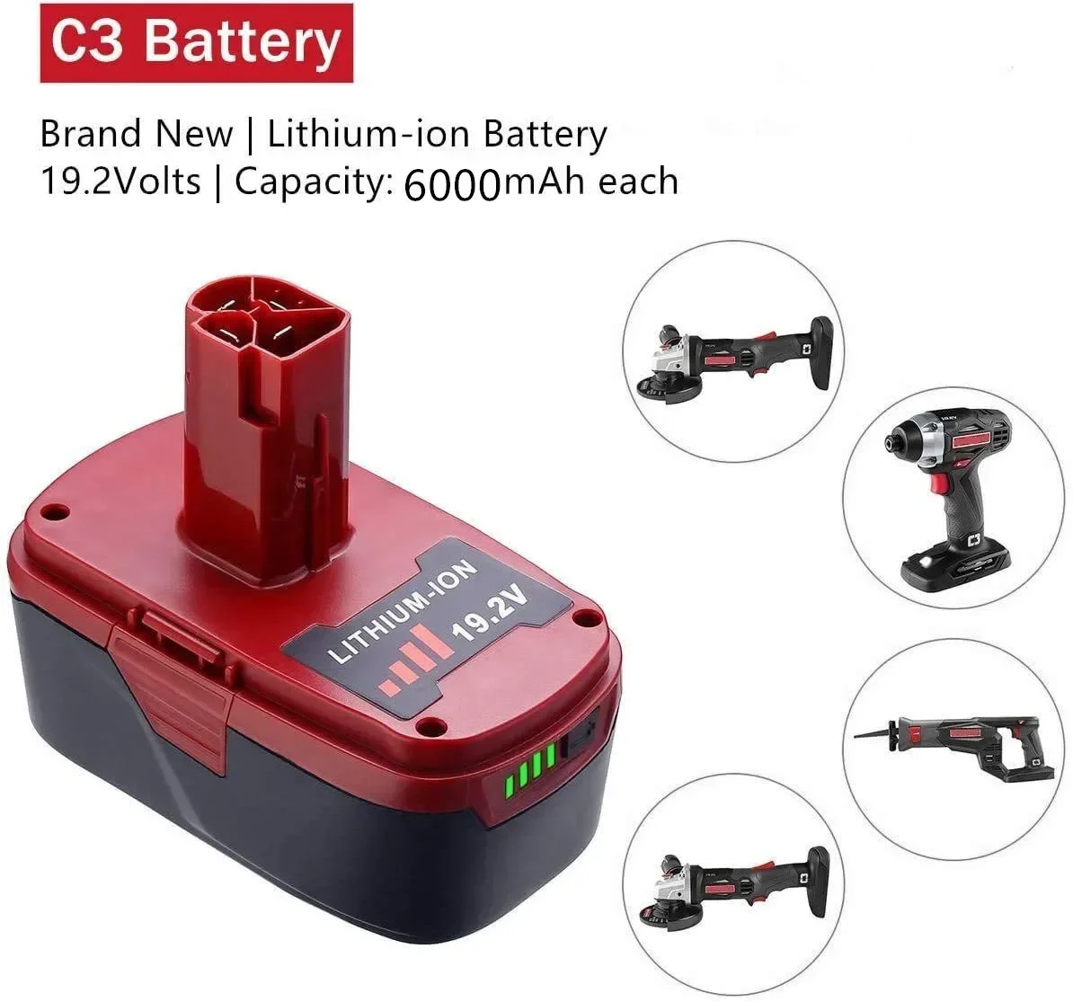 19.2 Volt 6000Mah Batterij Voor Ambachtslieden C3 Vruchtvlees Ni-Mh Vervanging 130279005 130279003 130279017 11375 11376 Cordles