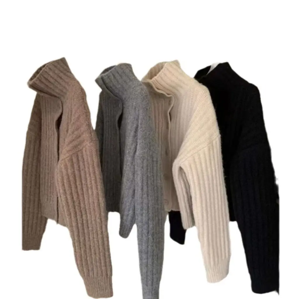 

Women's Winter Turtleneck Cardigan Soft Waxy Single-breasted Thick Knitted Loose Sweater Simple Lazy Style