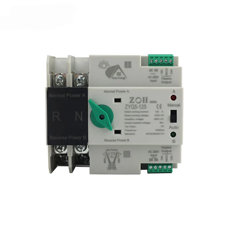 

2P 4P ATS Din-рейка фотоэлектрический инвертор двойной мощности автоматический переключатель передачи 63A 100A 125A фотоэлектрическая солнечная батарея